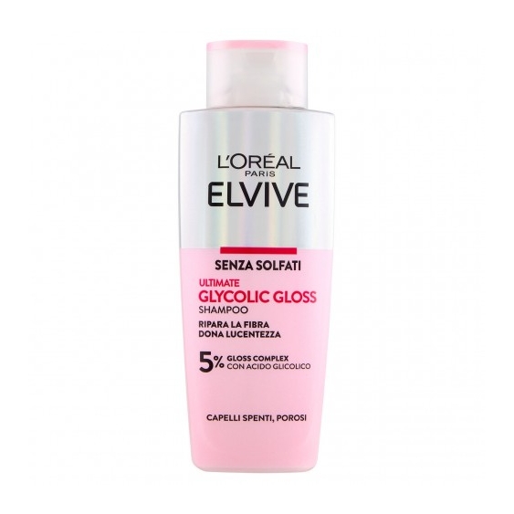 L'Oreal Paris Elvive Ultimate Glycolic Gloss - Shampoo senza solfati per capelli spenti e porosi 200 ml