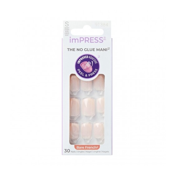 Kiss Impress The No glue Mani Short Bare French - 30 unghie finte - Heroic 