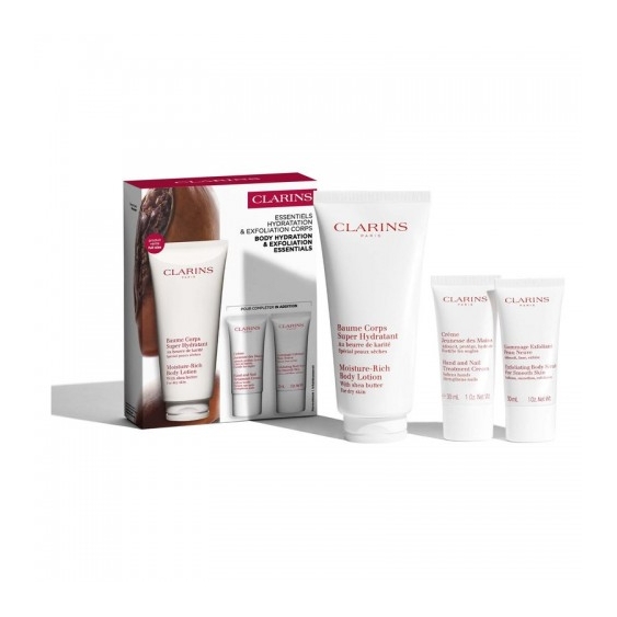 Clarins Essentiels Hydratation & Exfoliant Corps - Balsamo corpo 200 ml + Crema mani 30 ml + Esfoliante 30 ml