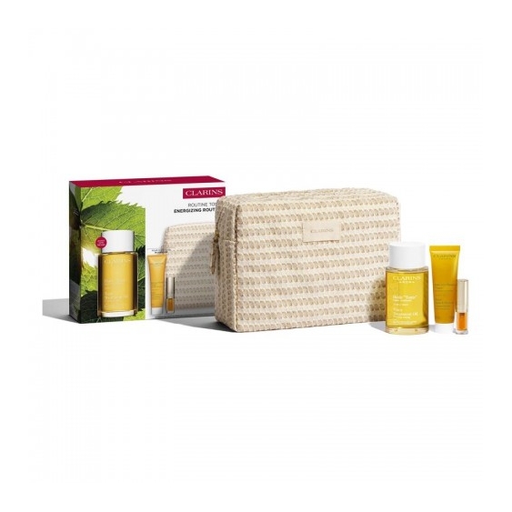 Clarins Energizing Routine - Olio corpo 100 ml + Bagnodoccia 30 ml + Olio labbra 1,4 ml + Pochette