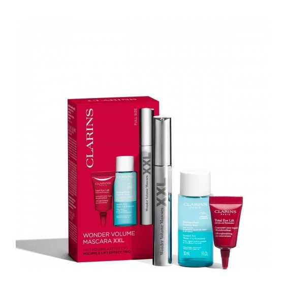 Clarins Volume & Lift Effect Trio - Wonder Volume Mascara Xxl Extreme Black + Struccante Occhi Express + Contorno Occhi Total Ey