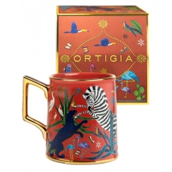 Ortigia Tazza Jungle Corallo - Tazza in ceramica pregiata decorata a mano