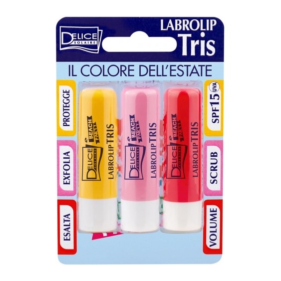 Delice Solaire Beach Party - Set Labbra Tris Protettivo SPF15 UVA Scrub Esfoliante & Volumizzante 3 x 5,5 ml