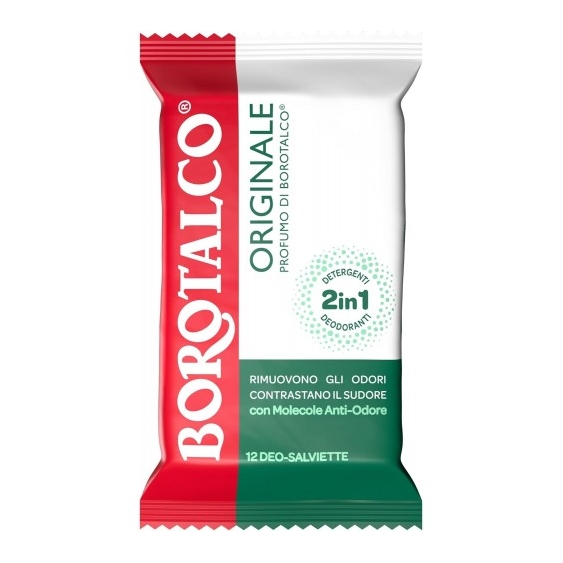Borotalco Originale - 12 Salviette 2in1 Azione deodorante e Rinfrescante