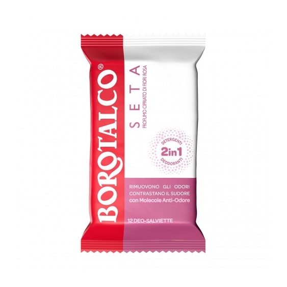 Borotalco Seta Profumo Cipriato di Fiori Rosa - 12 Salviette Deodoranti