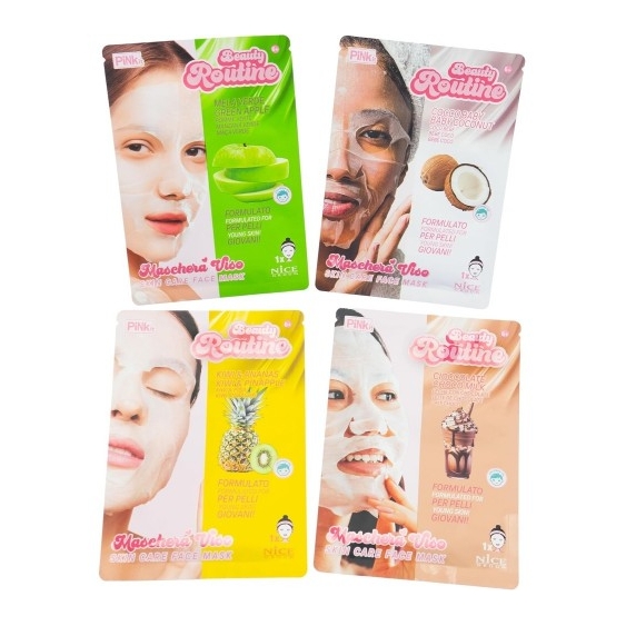 Nice Group Nice Beauty Routine - 4 Maschere Viso Monouso Idratanti Illuminanti E Tonificanti