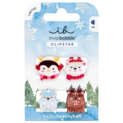 Invisibobble Clipstar Kids Cozy Snowy Friends - 4 Pinze Per Capelli