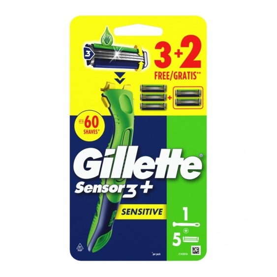 Gillette Sensor3+ Sensitive - Rasoio Uomo 1 Manico + 5 Lamette