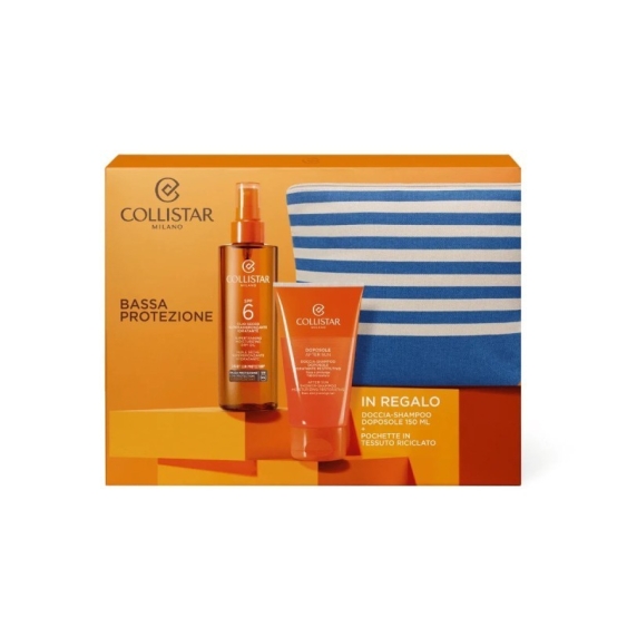Collistar Cofanetto Olio secco Abbronzante Idratante SPF 6 + Docciashampoo Doposole+ Pochette