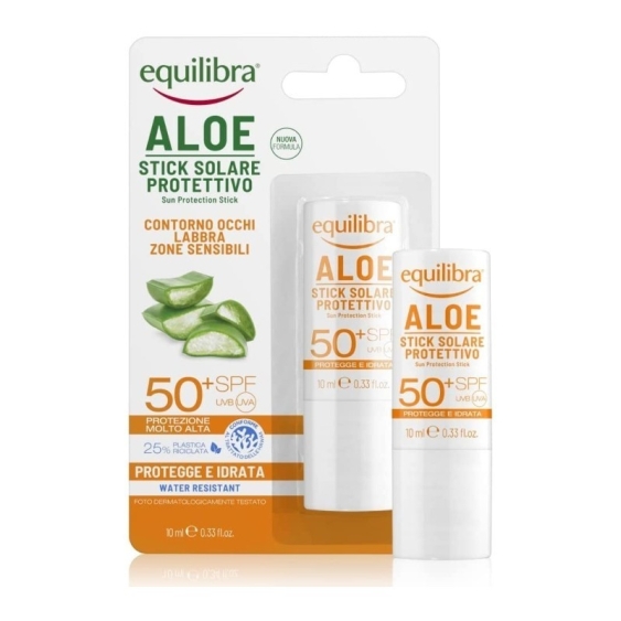 Equilibra Aloe Stick Solare Protettivo SPF 50+ Occhi Labbra Zone Sensibili 10 ml