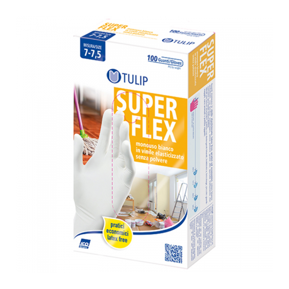 Tulip Super Flex Guanti Monouso In Vinile Elasticizzato Misura XL 9-9,5 100 pz