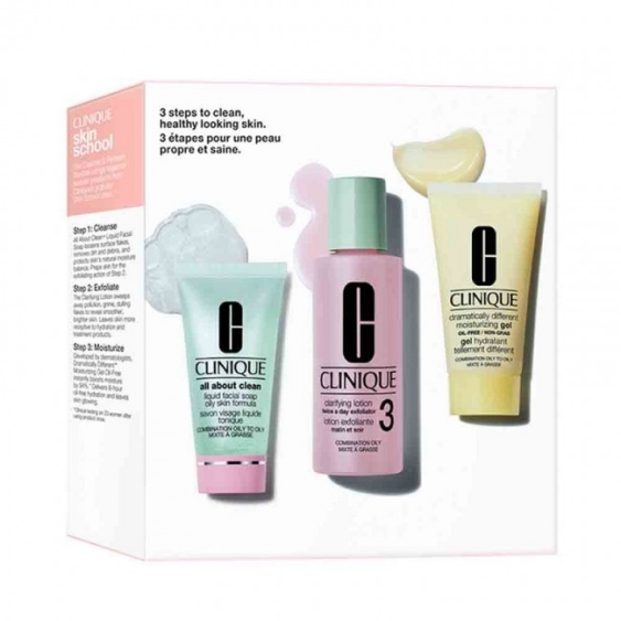 Clinique Kit Skincare Routine 3 Step Detergi-Esfolia-Idrata Per Pelli Da Miste A Grasse