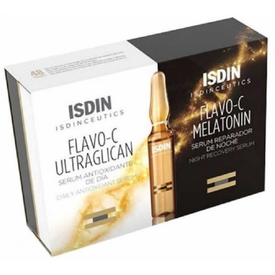 Isdin Isdinceutics Flavo-C Melatonin & Ultraglican Trattamento Viso In Fiale Day&Night 20x2 ml