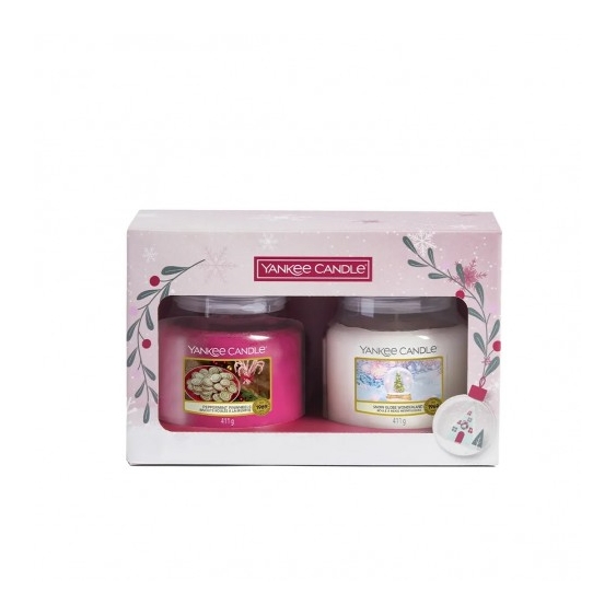 Yankee Candle Box Candele Profumate Medium Snow Globe Wonderland + Peppermint Pinwheels