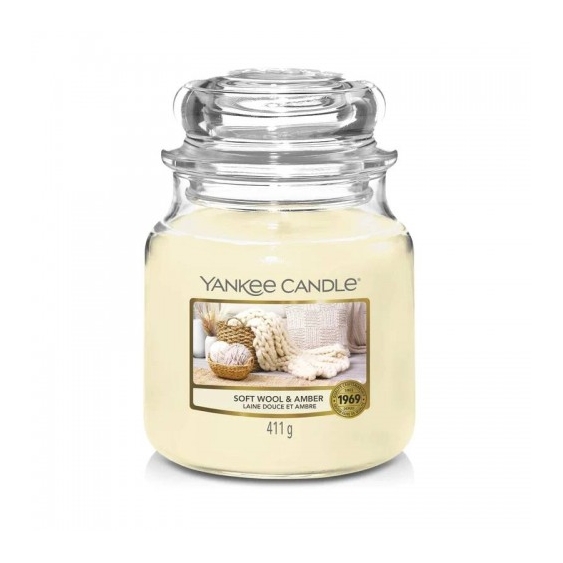 Yankee Candle Soft Wool & Amber Candela Jar Profumata Media