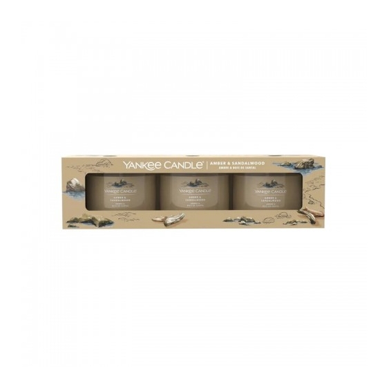 Yankee Candle Amber & Sandalwood Set Da 3 Candele Votive In Vetro