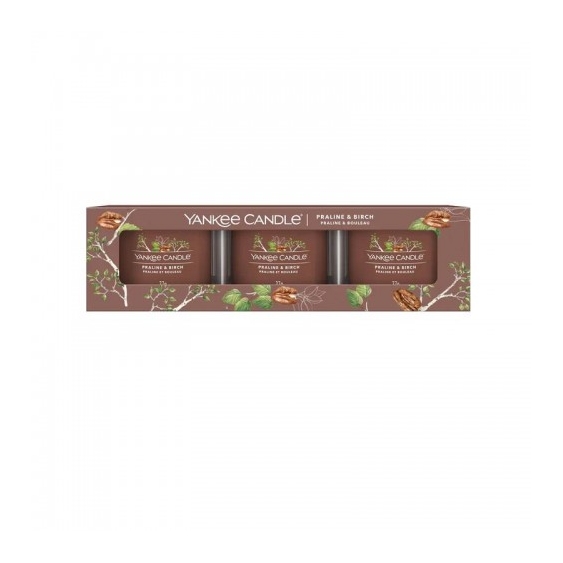 Yankee Candle Praline Birch 3 Candele Votive In Vetro
