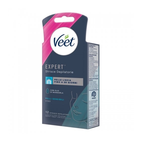 Veet Expert 12 Strisce Depilatorie Viso Per Pelli Sensibili