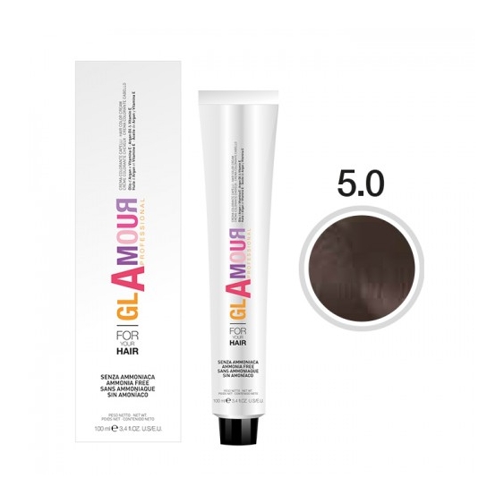 Glamour Ammonia Free Hair Color Cream Crema Colorante Per Capelli N. 5.0 Castano Chiaro