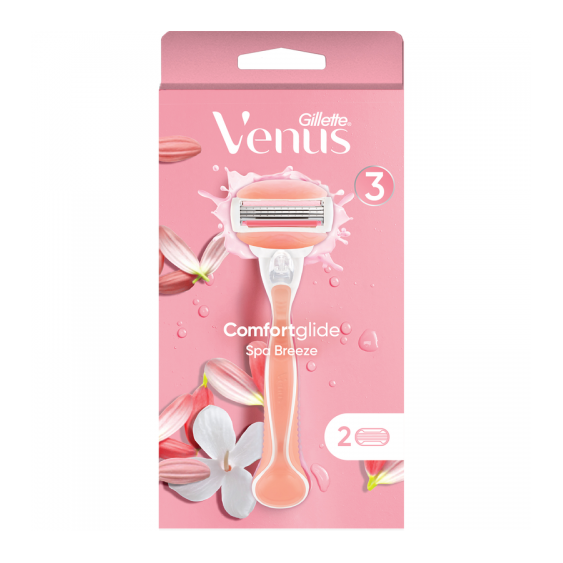 Gillette Venus Comfortglide Spa Breeze Rosa Rasoio Da Donna + 2 Lame