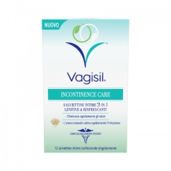 Vagisil Incontinence Care 12 Salviettine Intime 2 In 1 Lenitive E Rinfrescanti