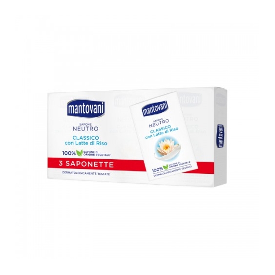 Mantovani Sapone Neutro Classico Con Latte Di Riso 3 Saponette Da 90 G