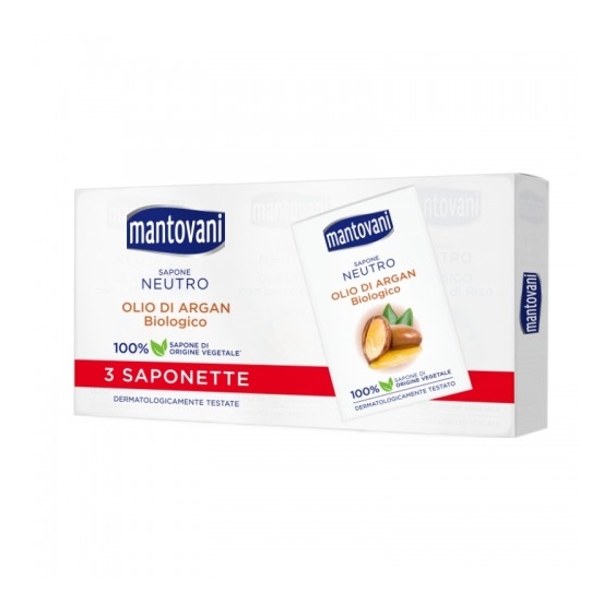 Mantovani Sapone Neutro Con Olio Di Argan Bio 3 Saponette Da 90 G