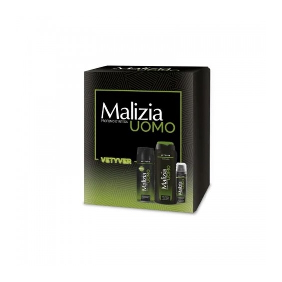 Malizia Cofanetto Uomo Vetyver Gel Doccia Shampoo 250Ml + Deodorante 175Ml + Schiuma Da Barba 50 Ml