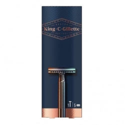 Gillette King C. Gillette Rasoio Di Sicurezza + 5 Lamette Di Ricambio