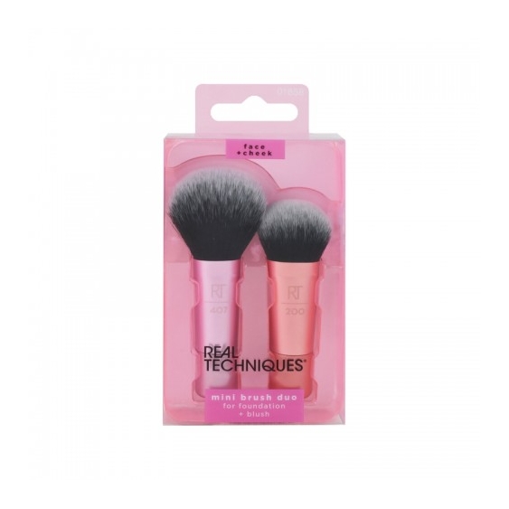 Real Techniques Mini Brush Duo 2 Mini Pennelli Per Fondotinta E Blush