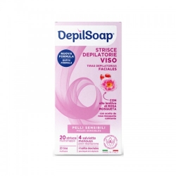 Depilsoap Pelli Sensibili 20 Strisce Depilatorie Viso +  4 Salviette Monouso
