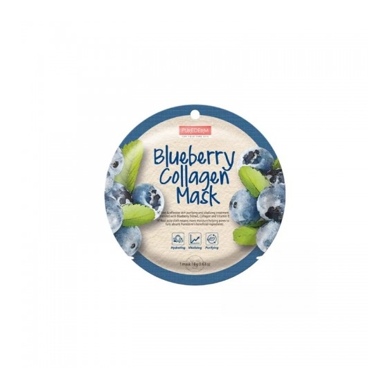 Purederm Blueberry Collagen Mask Maschera Viso Al Mirtillo