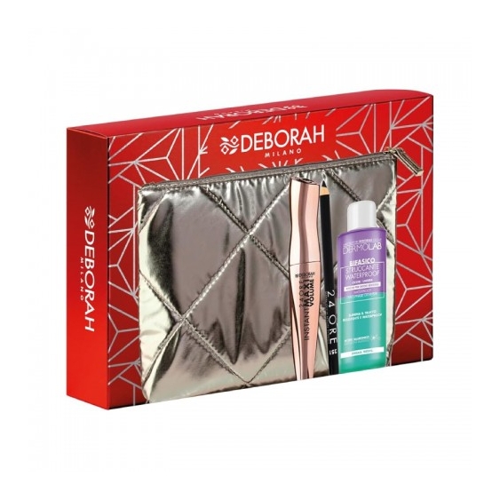 Deborah Set Regalo Pochette N.02 Mascara Instant Maxi Volume + Matita Occhi + Struccante Bifasico Dermolab