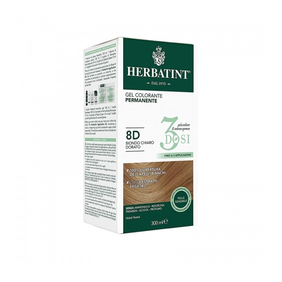 Herbatint 3 Dosi Gel Colorante Permanente 300 Ml 8D Biondo Chiaro Dorato