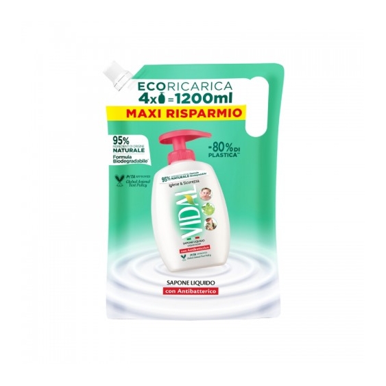 Vidal Igiene & Sicurezza Sapone Liquido Con Antibatterico Ricarica Da 1200 Ml