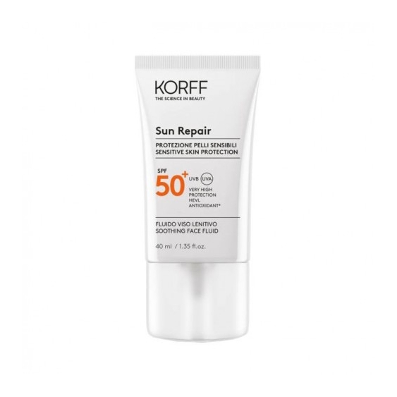 Korff Crema Solare Viso 50+ SPF Fluido Lenitovo Per Pelli Sensibili Sun Repair Protezione Molto Alta 40 Ml