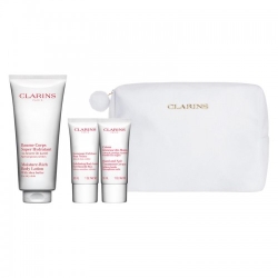 Clarins Cofanetto Baume Corps Super Hydratant - Balsamo 200 ml + Esfoliante 30 ml + Crema mani 30 ml + Pochette