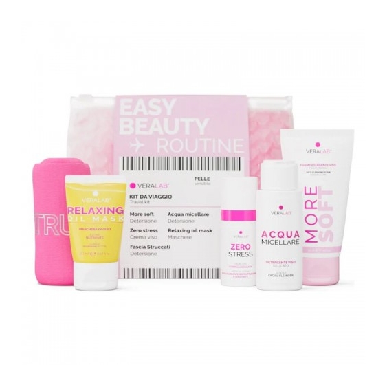 Veralab Easy Beauty Routine Pelle Sensibile - Kit Travel Completo Per La Cura Del Viso per Pelli Sensibili