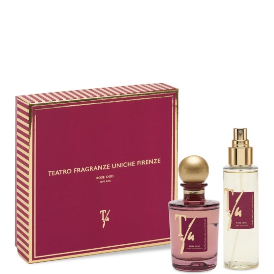 Teatro Fragranze Uniche Firenze Rose Oud - Diffusore Ambiente Con Bastoncini 100 Ml + Spray Tessuto Profumatore D'Ambiente 100 M