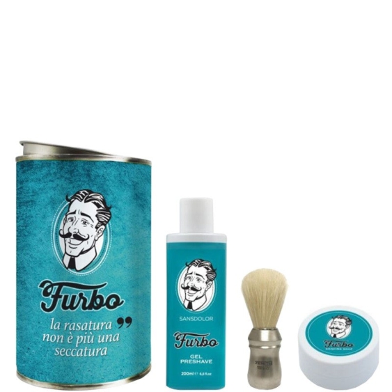 Furbo La Rasatura Non è Una Seccatura - Gel Preshave Sansdolor 200 ml + Sapone Da Barba 90 ml + Pennello Da Rasatura