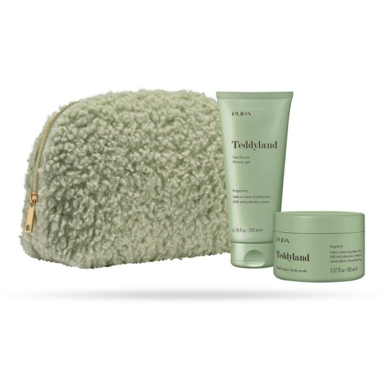 Pupa Teddyland Latte E Crema Al Pistacchio - Gel doccia 200 ml - Scrub Corpo 150 Ml + Pochette