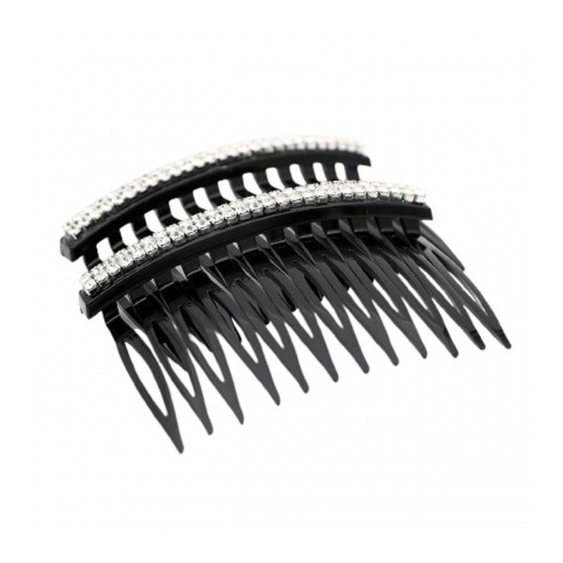 Ib Fashion Hair Pettine A Doppia Fila Nero Con Strass per Capelli