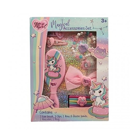You Go Girl Set Unicorn - Accessori per capelli con spazzola