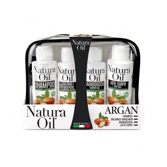 Natura Oil Pochette Argan - Shampoo 100 Ml + Balsamo 100 Ml + Bagnodoccia 100 Ml + Latte Corpo 100 Ml + Pochette