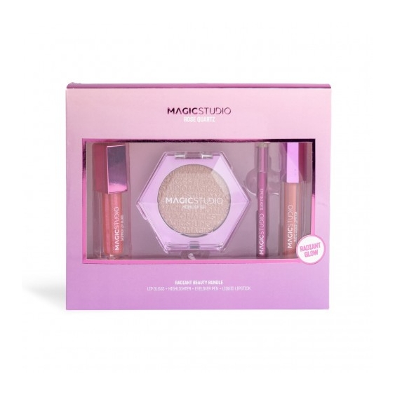 Magic Studio Rose Quartz Radiant Beauty Bundle - Lip Gloss + Highliner + Eyeliner Pen + Liquid Lipstick