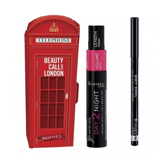 Rimmel Beauty Call From London 03 - Mascara Day 2 Night Black + Matita Occhi Soft Kohl Kajal Black