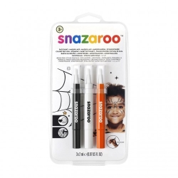 Snazaroo Colori Per Viso - Pennarello Nero +  Pennarello Bianco +  Pennarello Arancione  