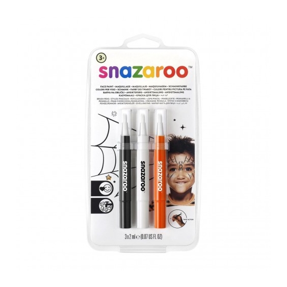 Snazaroo Colori Per Viso - Pennarello Nero +  Pennarello Bianco +  Pennarello Arancione  