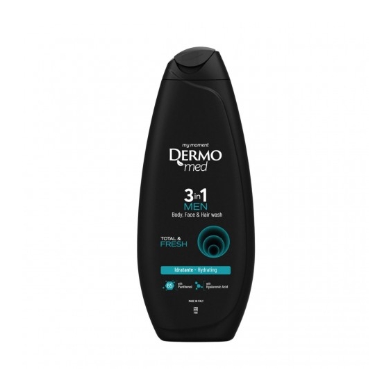 Dermomed Men Total & Fresh 3in1 - Bagnodoccia idratante per Corpo Viso e Capelli 250 ml