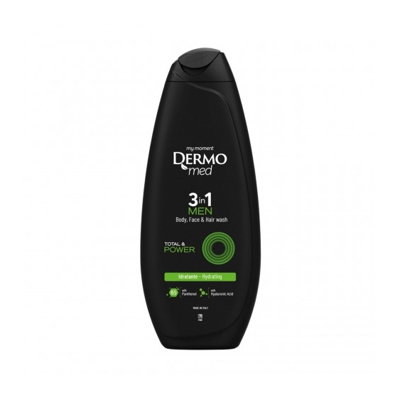 Dermomed Men Total & Power 3in1 - Bagnodoccia per Corpo Viso e Capelli 250 ml